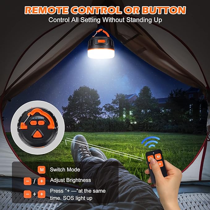 Rechargeable LED Camping Lantern 1000LM, 300H Runtime, 6400mAh, IPX5 Waterproof Tent Light for Camping, Hiking, Power Outages, Home, Emergency Use - Wireless Remote Edition,Orange