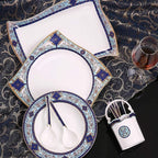 Ceramic Tableware Set with 55 Pieces/Bowl/Soup Pot/Spoon | Bone China Tableware, Blues Garden Pattern Porcelain Combination Set