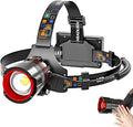 Rechargeable Headlamp, High Lumens Motion Sensor Lamp, Super Bright Headlamp, Waterproof LED Headlamp for Adults, 90° Adjustable Hard Hat Light Fishing/Camping/Hiking/Hunting Headlamp