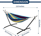 Double Hammock with Stand - Heavy Duty 450lbs Capacity, Portable Cotton Hammock for 2 Adults, Indoor & Outdoor Use with Travel Bag, Quick Assembly, Tropical Stripe Pattern