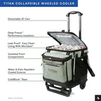 Titan Deep Freeze 60 (50+10) Can Wheeled Cooler - Collapsible Rolling Cooler with Wheels and All-Terrain Cart