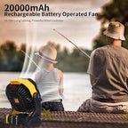 20000mAh Camping Fan with LED Lantern USB Tpye C Rechargeable Battery Operated Outdoor Tent Fan with Light & Hook, 270° Pivot 4 Speeds, Personal USB Desk Fan for Camping Yellow X26A