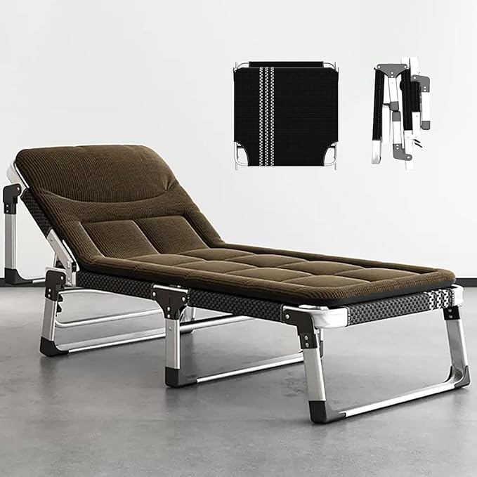 Portable Folding Bed 5 Gears Adjustable Folding Camping Bed with Mattress Cots for Camping Support 200kg Lounge Chair
