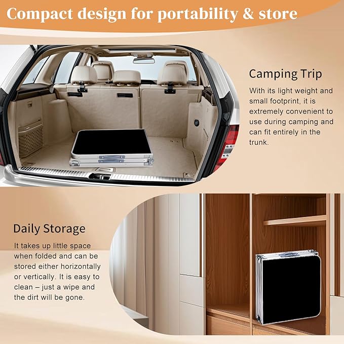 6Ft Camping Table Folding Portable Camp Aluminum Fold Up Lightweight Table Outdoor for Camping, Picnic, Portable Folding Aluminum Table Easy to Set & Carry - Black 180 x 60 x 70cm