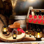 12 Pcs Mini Lanterns Decorative with LED Candle for Western Cowboy Xmas Home Decor Small Hanging Lantern Ornaments Camping Table Centerpiece Vintage Lantern Ornament
