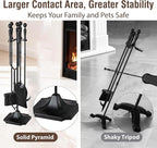 AMAGABELI Garden & Home 5 Pcs Fireplace Tools Set 31 Inch Indoor Black Handle Wrought Iron Large Fire Tool Accessories Set Holder Outdoor Fireset Modern Fire Pit Stand with Poker Brush Shovel Tong