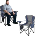 2 Pack Heavy Duty Oversized Camping Chair for Adults 400lbs w/Lumbar Support - Folding Chairs with Side Pocket, Cup Holder & Cooler Bag for Beach, Fishing, Lawn, Backyard Navy Blue