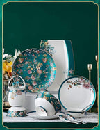 Dinnerware Sets Dish Set 70Pcs Bone China dinnerware Set, Palace Style Color Ceramic Tableware Set, Service for 10 People