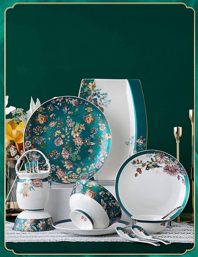 Dinnerware Sets Dish Set 70Pcs Bone China dinnerware Set, Palace Style Color Ceramic Tableware Set, Service for 10 People