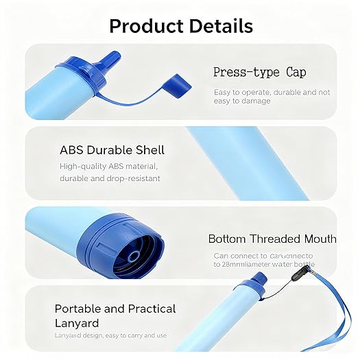 Gifts for Men Christmas Personal Water Filter Straw - Portable Survival Filtration Gear & Family Travel Essentials for Emergency Preparedness, Hiking, Camping, Backpacking & Outdoor Activities