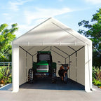 10x20 FT Heavy Duty Carport Car Tent Car Canopy Storage Shed, Portable Garage with Removable Sidewalls & Doors All-Season Tarp for Car,Truck,SUV,Party White