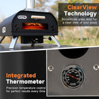 SizzleDelite Outdoor Pizza Oven Wood Pellet 12" Round Pizza Stone, Portable Wood Fired with Built-in Thermometer Pizza Stove, Stainless Steel Pizza Maker for Outside, Backyard, Camping - Black