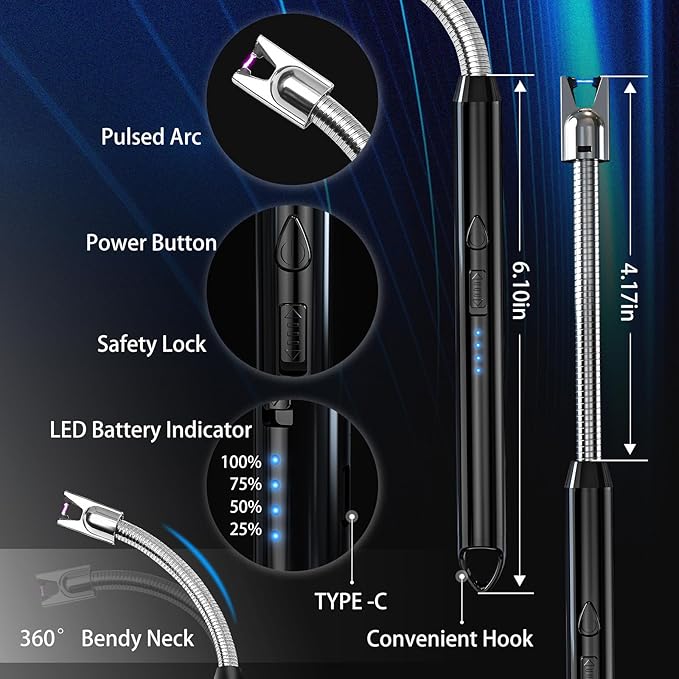 2 Pack Plasma Arc Electric Candle Lighters Rechargeable, Flexible Gooseneck Long Reach for Scented Candles, BBQ Grill &Camping - Windproof Design Lighters - Stocking Stuffers, Black & Blue