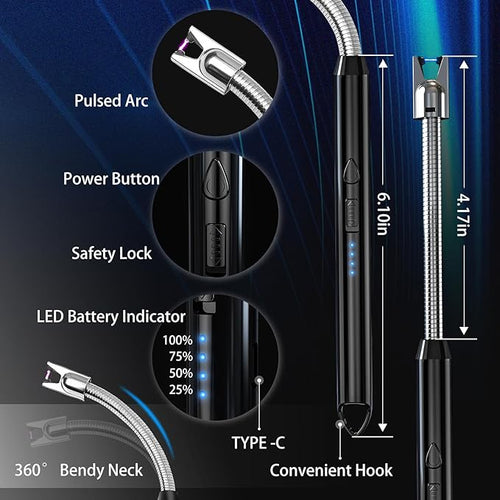 2 Pack Plasma Arc Electric Candle Lighters Rechargeable, Flexible Gooseneck Long Reach for Scented Candles, BBQ Grill &Camping - Windproof Design Lighters - Stocking Stuffers, Black & Blue