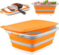 Collapsible BBQ Prep Tub with Cutting Board & Lid, Folding Food Container BPA-Free Heavy-Duty, Dishwasher Safe, Upgraded Drain Hole - for Camping, Grilling Outdoor Cooking (Orange, XX-Large)