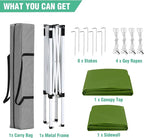 5x5 Pop Up Canopy Tent with One Sidewall, Instant Portable Beach Canopy, Outdoor Tent with Carry Bag for Camping, Sports, Tailgating, Events, Grass Green