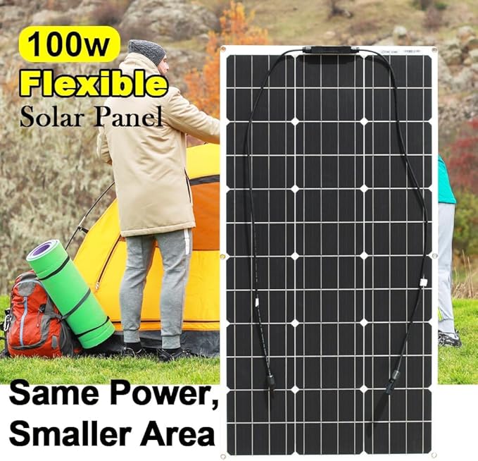 200 Watt Flexible Solar Panel 2 Pieces 100 Watt 12 Volt Monocrystalline Semi-Flexible Bendable Mono Off-Grid Charger for Marine RV Cabin Van Car Uneven Surfaces