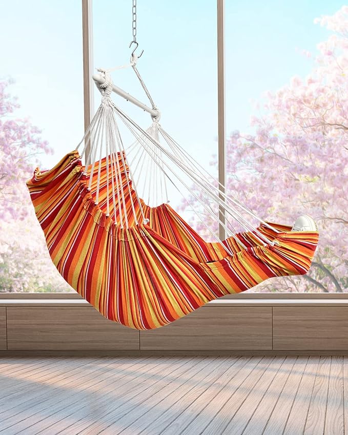 ADVOKAIR Hanging Hammock Chair Large Swing Chair with Foot Rest and Hardware,Max 500lbs,Steel Spread Bar with Anti Slips, 2 Cushions and Side Pocket,Indoor/Outdoor Use…