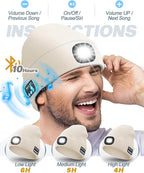 Bluetooth Beanie with Light, USB Rechargeable LED Headlamp Winter Hat, Men Women Valentine's Day Gifts