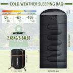 XL 10 Degree Sleeping Bags Waterproof for Adults 350GSM Machine Washable with Compression Sack for 3-4 Season Camping Outdoor