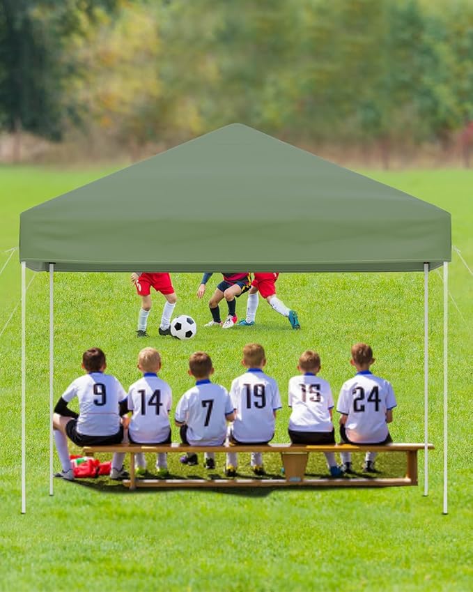10x10FT Pop Up Canopy, Outdoor Canopy Tent with SandBag & Carry Bag for Commercial Events, Camping, Backyard Parties, Green