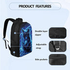 Cool Wolf Backpack Set for Boys Back to School, Backpack for 4th Grade Boys Lunch Box Water Bottle Holder Pencil Case 4 Piece Set Art School Supplies for Camping Picnic