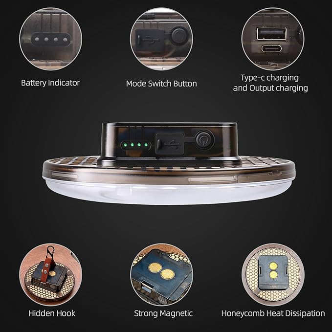 19000mAh Camping Tent Light, 60W 6000LM 3 Color Lighting Modes IPX5 Waterproof Led Hanging Tent Lantern Rechargeable Emergency Portable Magnet Outdoor Wireless Camping Light