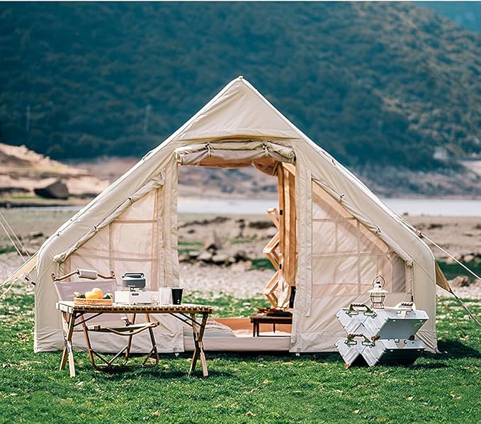 UNIISTRENGH Inflatable Camping Tent, Air Glamping Quick Set Up Waterproof Pop Up Tents with Stove Jack Hole and Carry Bag