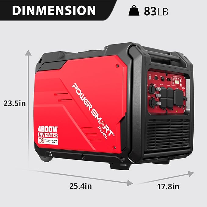 PowerSmart 4800W Portable Inverter Generator, Gas Powered Quiet Inverter Generator with Electric Start & CO Alarm, 223cc Engine Eco-Mode RV Ready for Home Backup, Camping, Tailgating