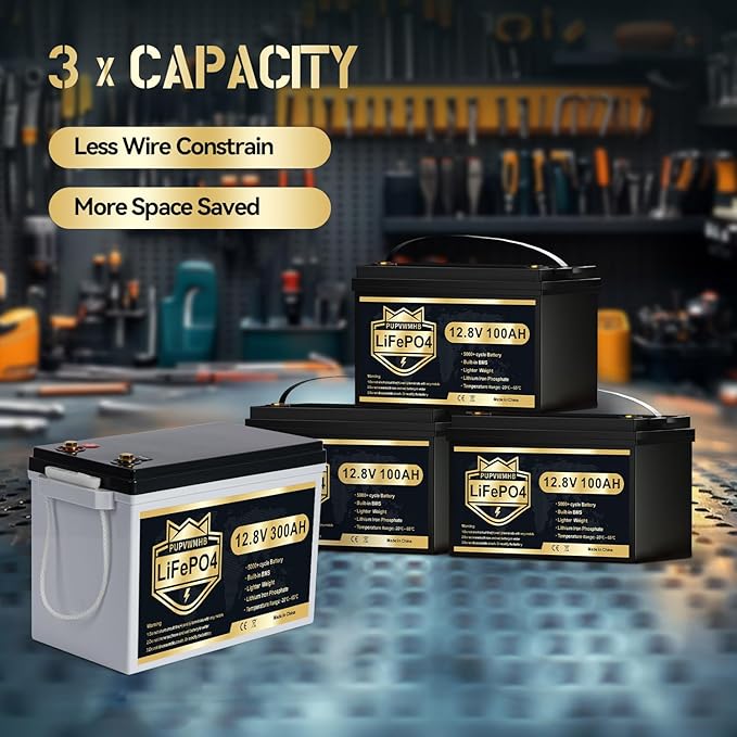 12V 300Ah LiFePO4 Lithium Battery, Bluetooth LifePO4 Battery, Upgraded 200A BMS, 3840Wh Rechargeable Lithium Battery with Low Temp Cut off, Perfect for RV Solar Marine Solar Panel Camping
