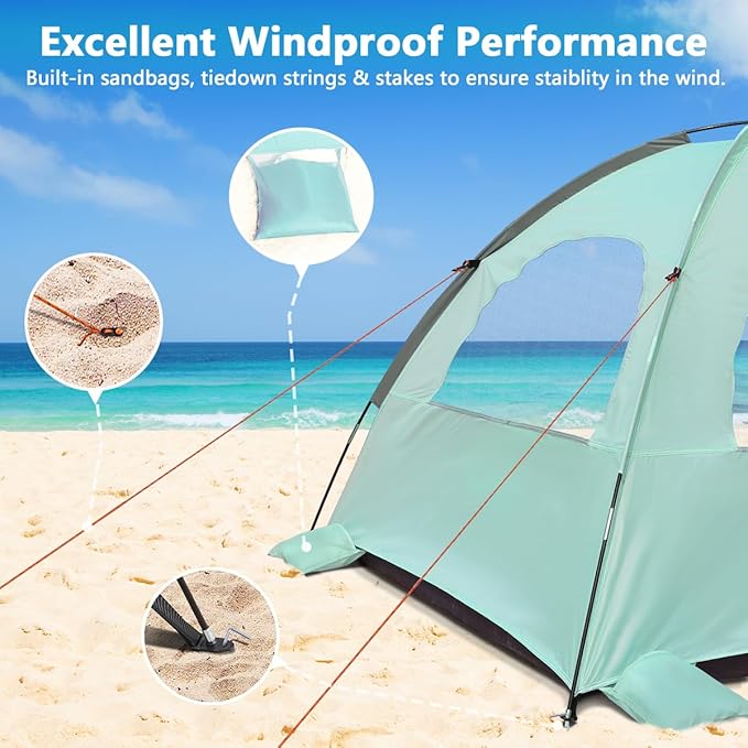NXONE Beach Tent Sun Shelter with UPF 50+ UV Protection, Lightweight Easy Setup Portable Beach Canopy for Family, Large Space for Beach, Camping & Outdoor, 3/4/6 Person