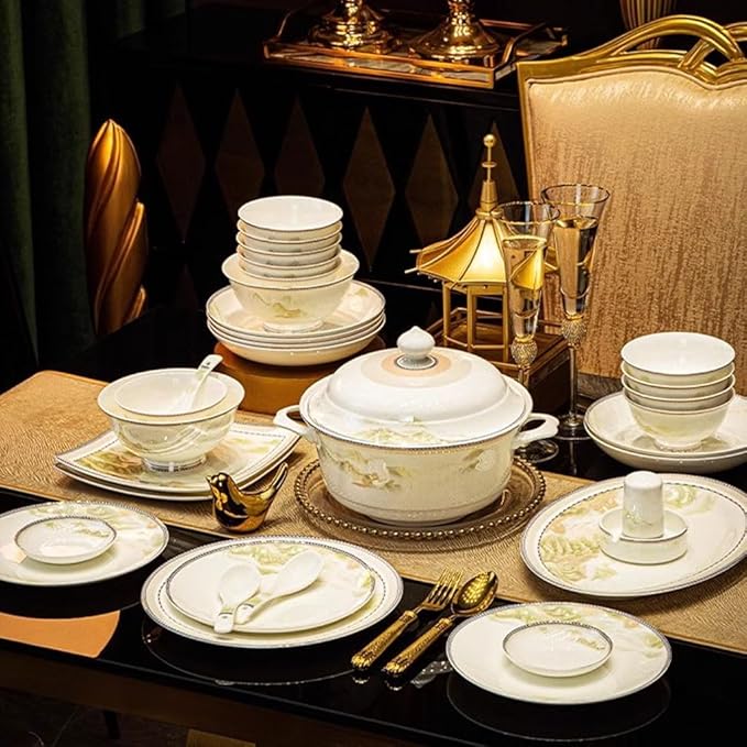 Camping Plates Elegant and Exquisite Ceramic Dinner Plates, Household Dishes, High-end and Tableware Decorative Plate