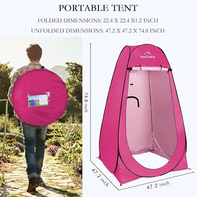 Your Choice Pop Up Privacy Shower Tent, 3.9 x 3.9 x 6.2FT Portable Camping Changing Room, Instant Setup Outdoor Shelter with Silver Coating, Vent Window & Carry Bag for Beach, Hiking & RV | Portable, for Camping, Beach, Hiking, with Carry Bag, Quick Setup