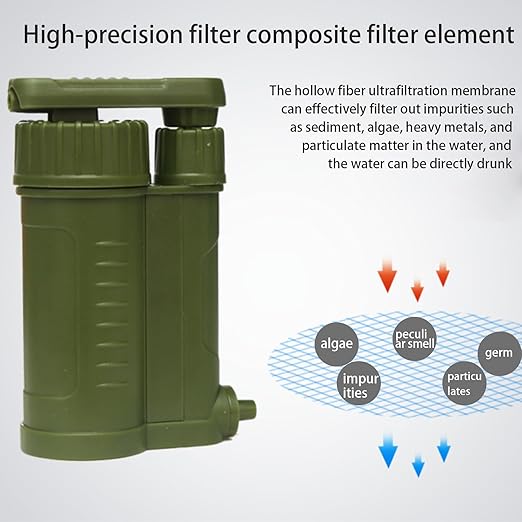 Portable Outdoor Water Purifier – Camping Pump Filter, Drinking Device | Direct Filtration System with High Efficiency for Hiking Backpacking Survival Travel and Quick Clean Hydration