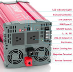 3500 Watt Pure Sine Wave Power Inverter 12V DC to 110V 120V Converter for Home, RV and Off-Grid Solar Systems with Type-C Port, 2 AC Outlets, Dual USB Ports, Remote Control with LCD Screen