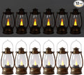 LLQ 12 Pack Vintage Decorative Lanterns, Mini Candle Lantern Decorative LED Candle Holders with Flameless Candles for Wedding Table Centerpieces, Christmas Party Outdoor Decorations, Brown