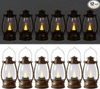 LLQ 12 Pack Vintage Decorative Lanterns, Mini Candle Lantern Decorative LED Candle Holders with Flameless Candles for Wedding Table Centerpieces, Christmas Party Outdoor Decorations, Brown