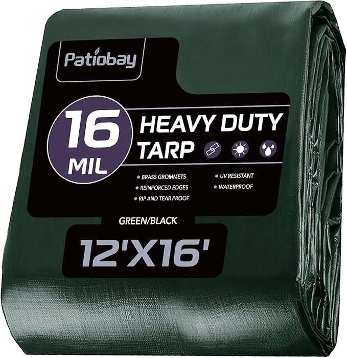 Tarp 12x16 Feet, 16 Mil Large Waterproof Tarps Heavy Duty with Brass Grommets, Thick Plastic Tarp, UV Resistant Tear&Fade Resistant, Reinforced Edges for Outdoor Pool Car Camp Tent