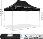 Yaheetech Heavy Duty Pop Up Canopy Tent, 10x15 Commercial Instant Shelter Tent, Outdoor Adjustable Canopy with Wheeled Bag, 4 Sandbags & 8 Stakes, Black