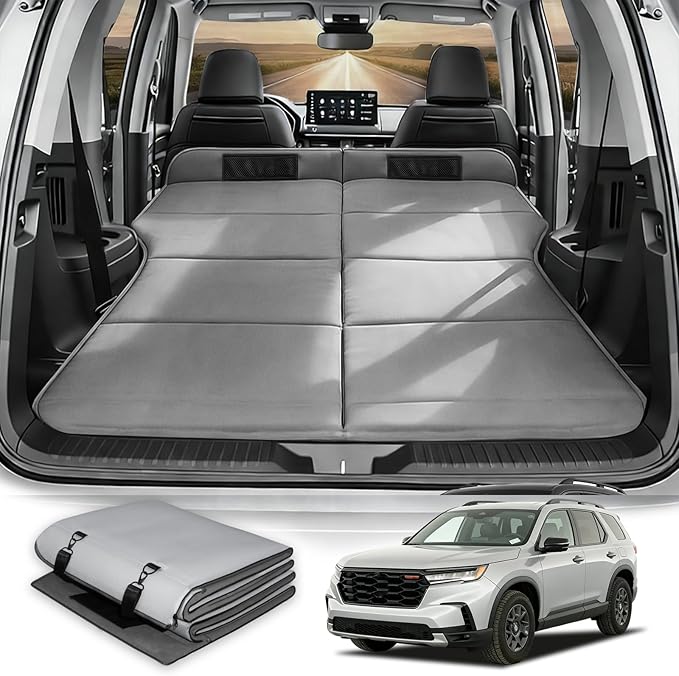 SUV Trunk Car Bed for Honda Pilot, Foldable Non-Inflatable Memory Foam Mattress, Thick Foam Camping Sleeping Pad for SUV Cargo Area, Portable Car Camping Bed for Overlanding with Carry Bag, Gray