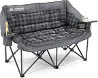 Double Camping Chair Padded 2 Person Camping Chair Camping Loveseat - Heavy Duty Oversized Camping Couch for Adults Outdoor Lawn Beach - Portable Folding Sofa with Cup Holders and Carry Bag, Grey