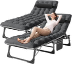 DoCred Folding Lounge Chair with Mattress, 5 Position Adjustable Folding Sleeping Bed Cot Chaise Lounge Chairs Perfect for Sunbathing, Camping, Pool, Beach, Patio