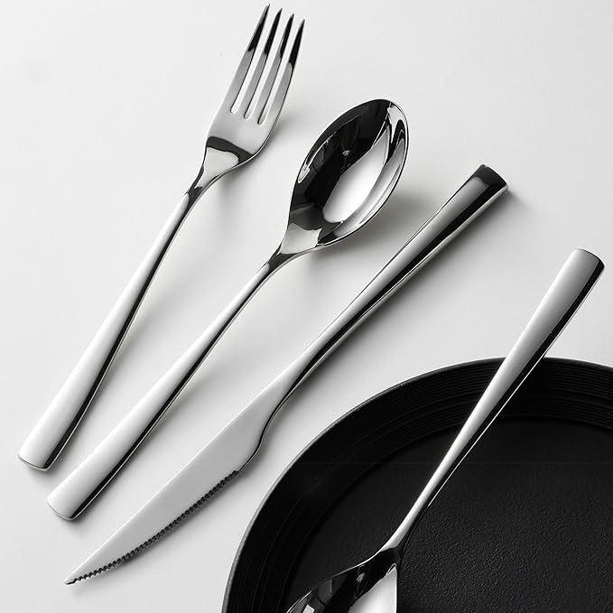 Mirror-Polished Silverware Set,24 Piece Flatware Set for 8, Cutlery Sets, Heavy-Duty Utensil Set for Wedding Receptions, Holiday Dinners, Camping and Daily Table Use