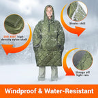 FUNANASUN Hooded Camping Blanket Poncho, Stadium Woobie Blanket, Machine Washable/650FP Insulation, Ultralight & Packable, Fit Most Adult Sizes, Can Be Used as Shawl/Wearable Sleeping Bag/Cloak