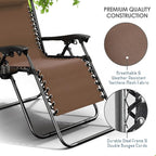 Nestl Zero Gravity Chairs, Portable Patio Lounge Chair Outdoor with Pillows & Cup Holder Trays, Adjustable Steel Mesh Reclining Camping Chair, Folding Patio Lawn Chair for Deck, Beach, Yard - Brown