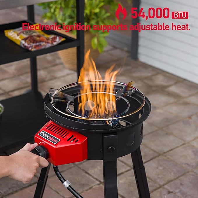 Outdoor Cooker with Iron Wok and Propane Burner, 54,000 BTU High-Pressure Gas Stove for Backyard BBQ, Tailgating & Outdoor Cooking (TC-01)