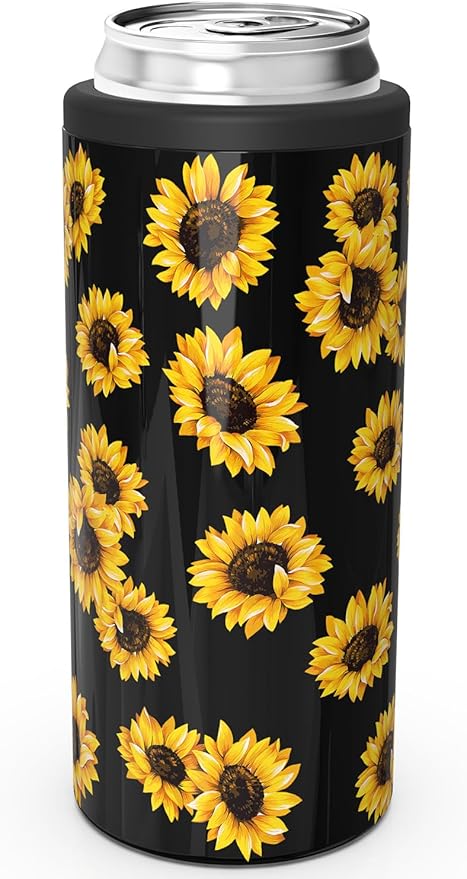 TILUCK Skinny Can Cooler for Slim Beer & Hard Seltzer, Stainless Steel, Doucle-Walled Stainless Steel Insulated Slim Cans, Standard 12 oz (Sunflower)