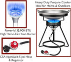 Outdoor Cooker Stove with Iron Wok-Propane Grill-55,000 BTU High Pressure Propane Burner-Ideal for Backyard BBQ, Camp Stove
