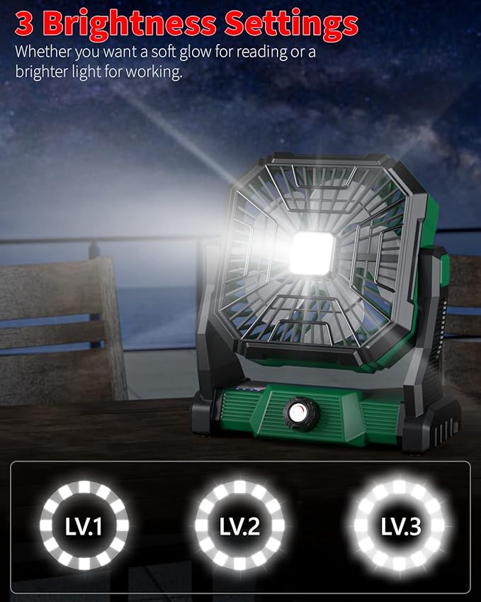Personal Fan Camping Fan rechargeable, 20000mAh Battery powered fan with LED Lantern,270°Head Rotation, Small Table Fan Portable, USB Desk Fans with Hanging Hook for Travel Camping Tent Office, Green
