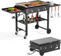 SKOK Foldable Gas Griddle-31.5 Inch Outdoor Propane Griddle, Portable Flat Top Gas Grill -45000 BTU Propane Fuelled, 3 Burners Table Top Griddle Station with Side Shelves